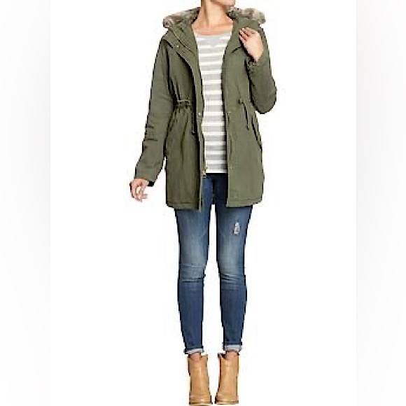 Old Navy Women's Green Long Sleeve Coat Hooded w/ Faux Fur Trim Size XS - Picture 1 of 9